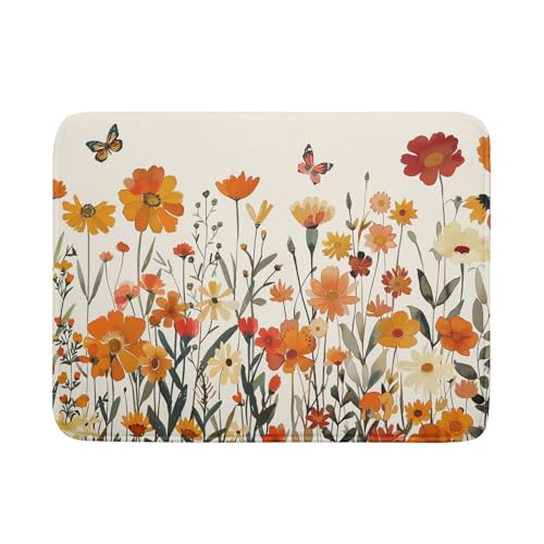 Fall Orange Wildflower Dish Drying Mat for Kitchen Counter