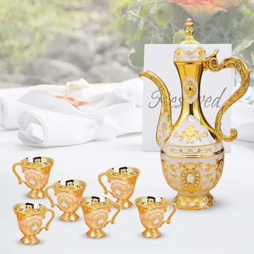 Gold Tea Set Vintage Coffee Pot Set with 6 Cups and Tray
