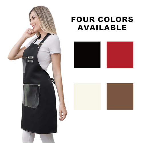 Barista Tools Apron for Women Hairstylists Servers Waterproof Canvas Kitchen Apron with 3 Pockets for Cooking Gardening