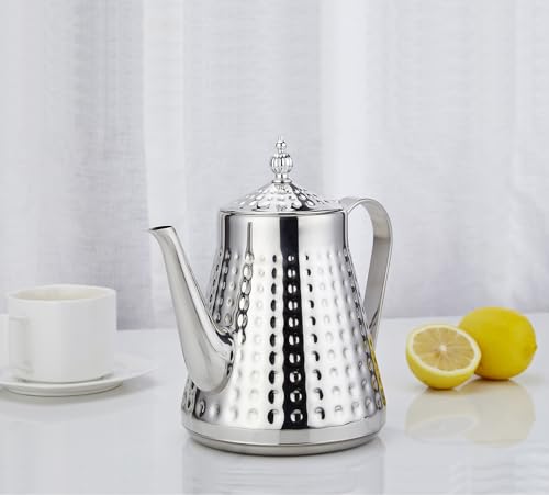 1.6L(54oz) Stainless Steel Hammer Patterned Teapot With Removeable Infuser,Loose leaf cover,Silver