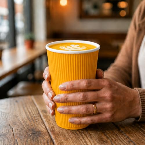 Ripple Wall Coffee Cups 500 Count 16 Ounce Insulated Yellow Paper Cups
