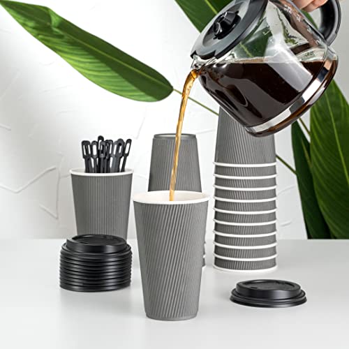 Ripple Wall Coffee Cups 25 Count 16 Ounce Insulated Gray Paper Cups