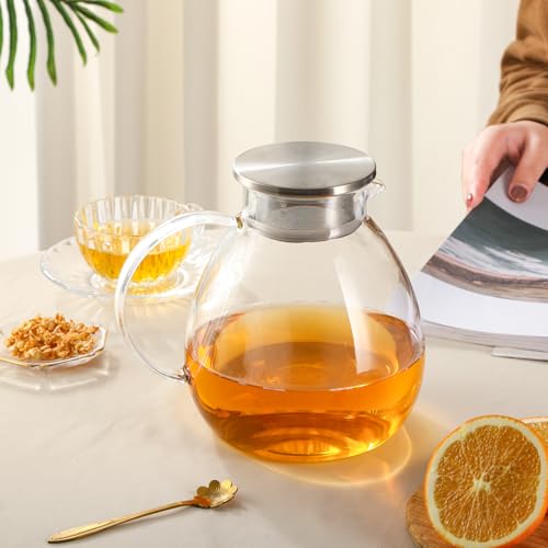 68OZ 2000ML One Touch Glass Teapot with Stainless Steel Filter Lid