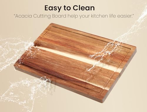 Set of 3 Acacia Wood Kitchen Cutting Boards with Holder (3 Count)
