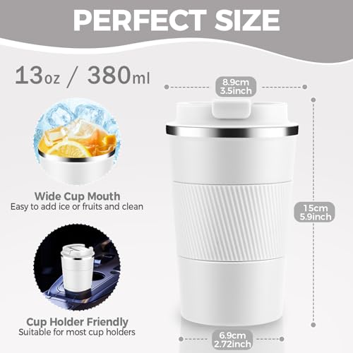 13 oz Stainless Steel Insulated Travel Coffee Mug with Fip Lid Bulk 8 Pack (8 Count)