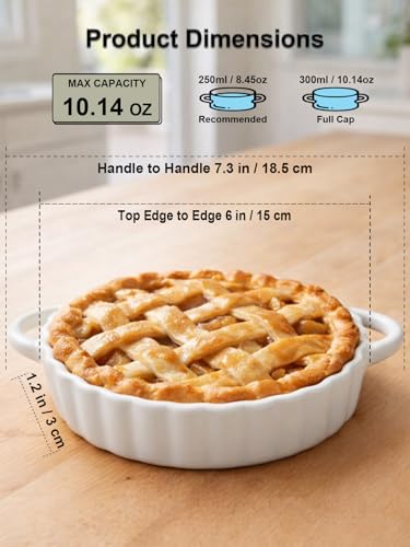 6in Ceramic Mini Pie Pan Set of 6 with Handles for Pie Quiche Tart. Easy to grip (6 Count)