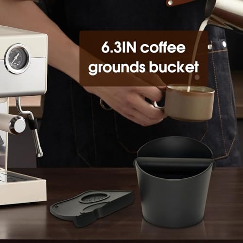 6.3 inch Large Espresso Knock Box Silicone coffee Tamper Mat Espresso Machine Accessories Set of 2 with Removable Knock Bar and Anti