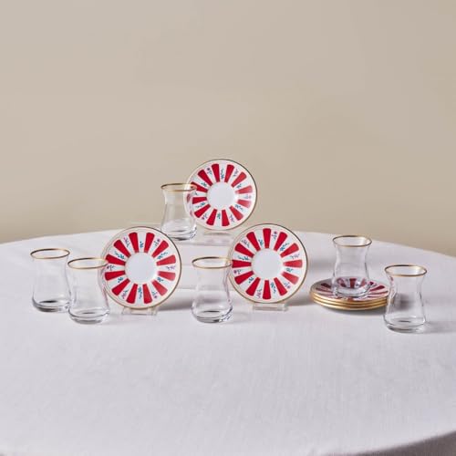 Bursa 12 Piece Turkish Tea Glass and Saucer Set