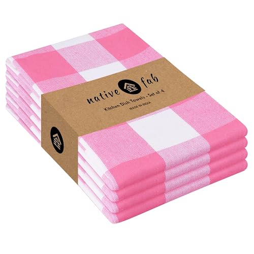 Pink Checked Kitchen Towel 16"x26" (4 Count)