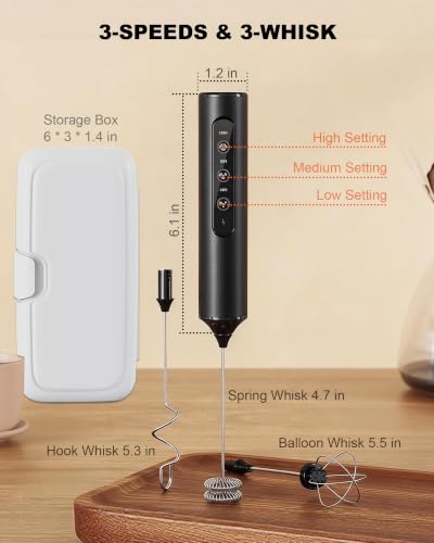 3 Speed Rechargeable Electric Milk Frother Handheld Foam Maker