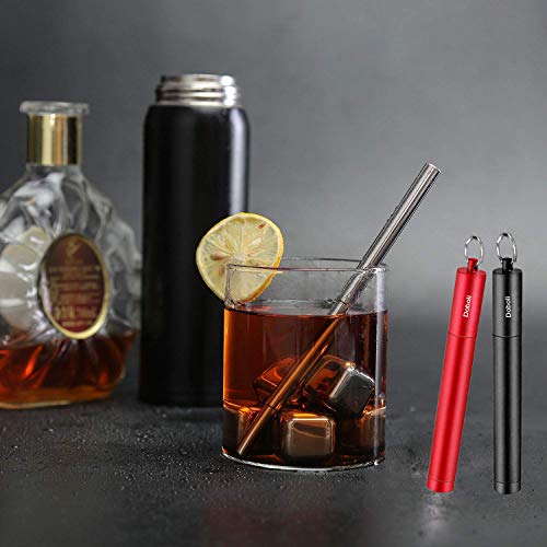 2 Pack Reusable Metal Straws Collapsible Stainless Steel Drinking Straw Travel Portable Telescopic Straw with Case for Cruise Ship Essentials Black