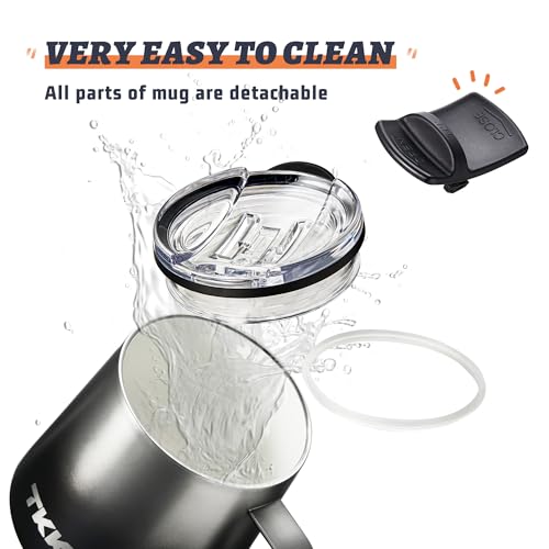 12 oz Insulated Coffee Mug with Handle Ceramic Coating Detachable Slider Lid Stainless Steel Tumbler Double Wall Vacuum Travel Cup