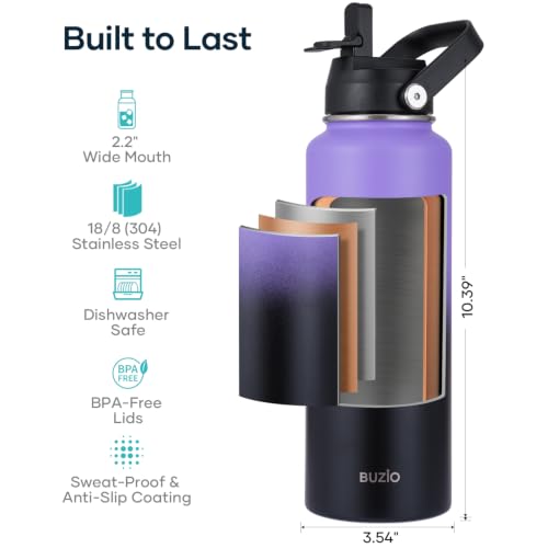 40 oz Insulated Water Bottle with Paracord Handle & Straw Spout Lids