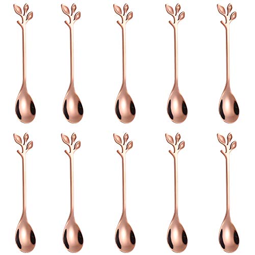 Elegant Rose Gold Leaf Coffee Spoons (10 Count)