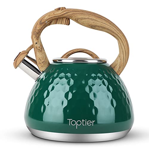 Tea Kettle Toptier Teapot Whistling Kettle with Wood Pattern Handle Loud Whistle