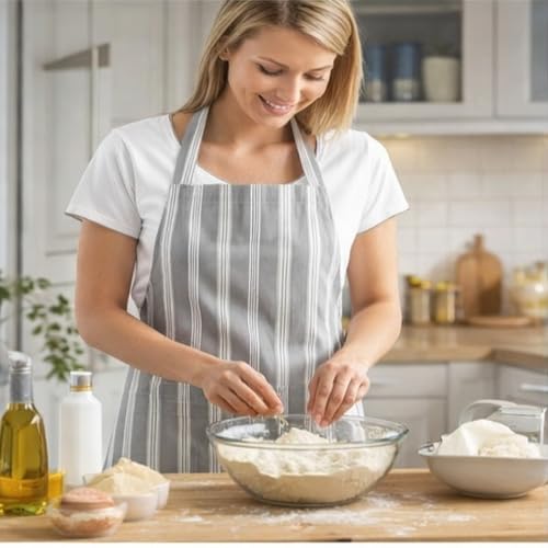 Cotton Striped Aprons for Women with Pockets
