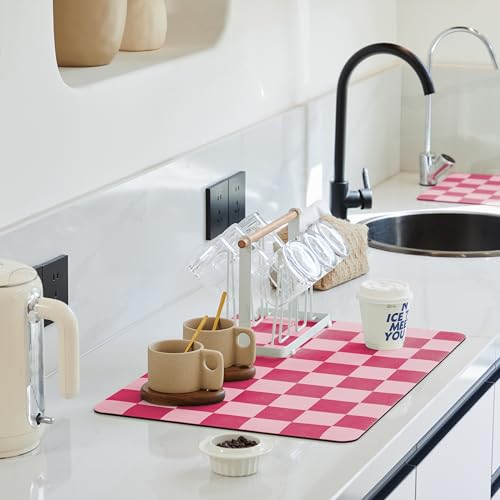 Checkered Dish Drying Mat for Kitchen Counter