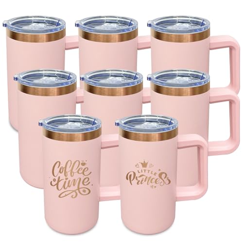 22oz Insulated Coffee Mug Bulk with Handle and Lid Pink (8 Count)