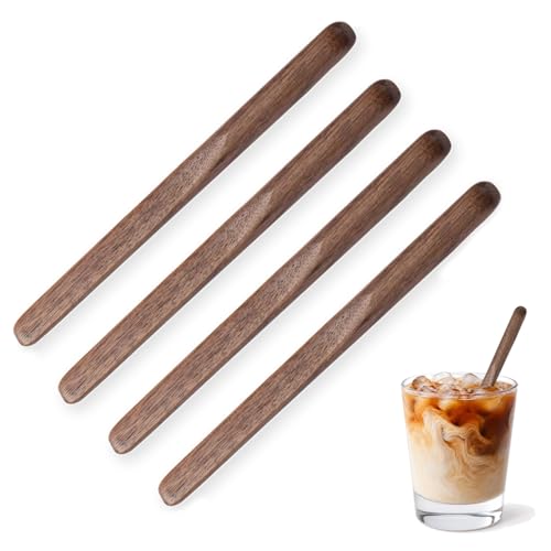 Black Walnut Wood 4Pcs Coffee Stirrers 6″ Reusable & Multifunctional for Coffee (4 Count)