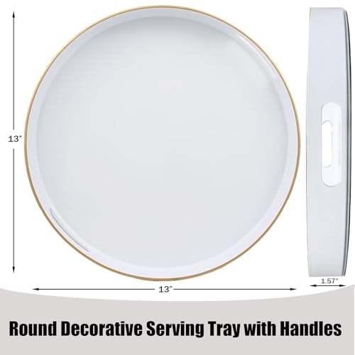 White Round Decorative Tray with Handles