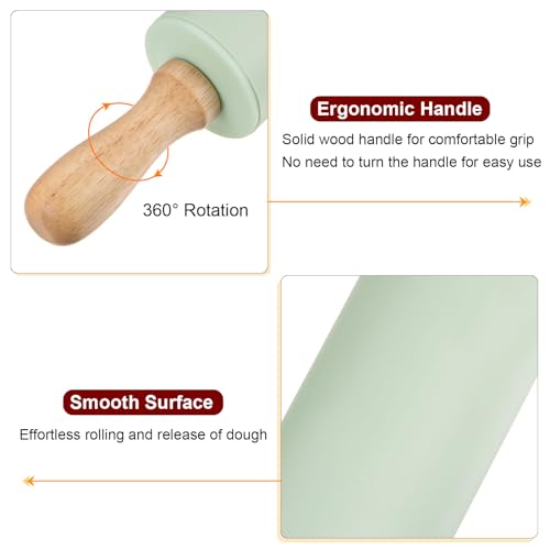 Silicone Rolling Pins for Baking 9 Inch Wooden Handle Non Stick Rolling Pin Small Roller Playdough Rolling Pins for Dough Pizza Pastry Fondant Kitchen