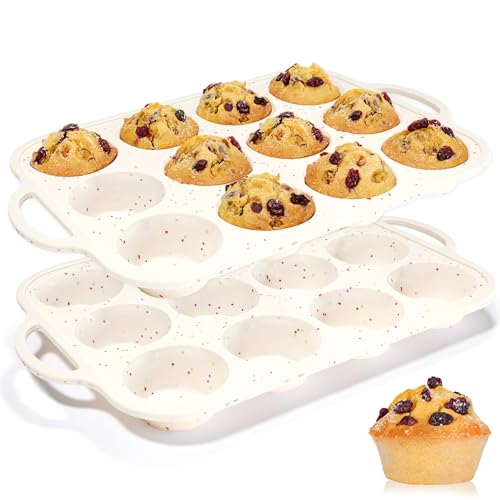 Silicone Muffin Pans for Baking with Metal Framed (2 Count)