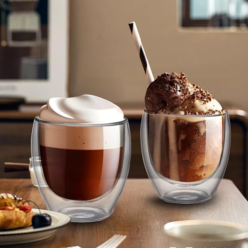 Set of 4 Double Walled Glass Coffee Mugs 5 Ounces Insulated Layer Coffee Cups Borosilicate Glass Espresso Cup for Hot Beverage (4 Count)