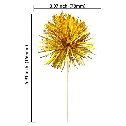 30Pcs Foil Firework Cupcake Toppers Sparkles Fireworks Sticks Birthday Decorations Sparkle Tinsel Cocktail Fruit Toothpick for Birthday Wedding Graduation Party Cake Decorations Gold (30 Count)