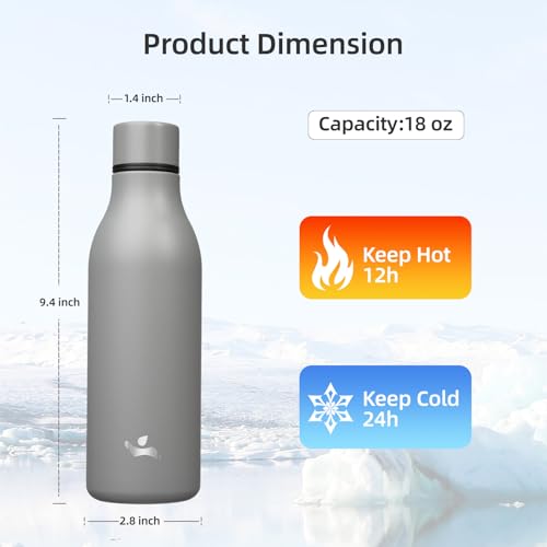 18 oz Insulated Stainless Steel Metal Water Bottle with Strap