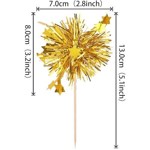 30 PCS Foil Firework Cupcake Toppers Star Cupcake Picks Sparkle Tinsel Flower Drink Stirrers Cocktail Food Fruit Toothpicks for Baby Shower Wedding Birthday Party Cake Decorations Supplies Gold (30 Count)