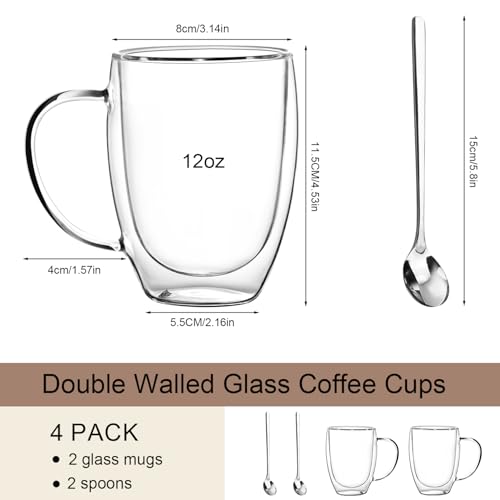 Double Wall Glass Coffee Mugs 12 OZ (2 Count)