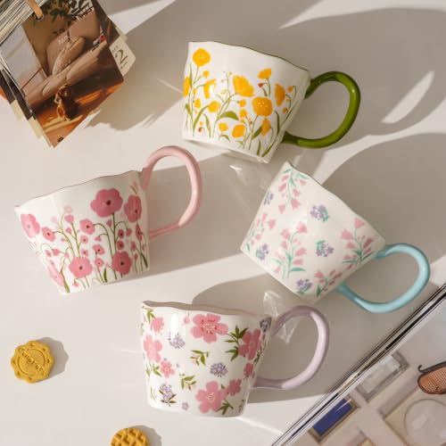 Cute Floral Coffee Mug Set of 4