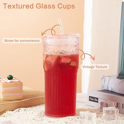 Glass Coffee Cups with Lids and Straws (2 Count)
