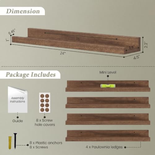 24 Inch Floating Shelves for Wall Set of 4 (4 Count)