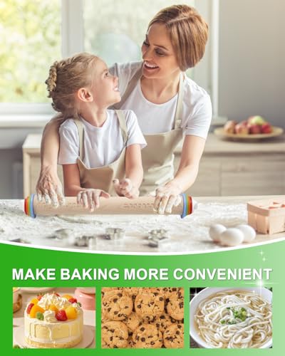 16.7" Rolling Pin with Thickness Rings for Cookies