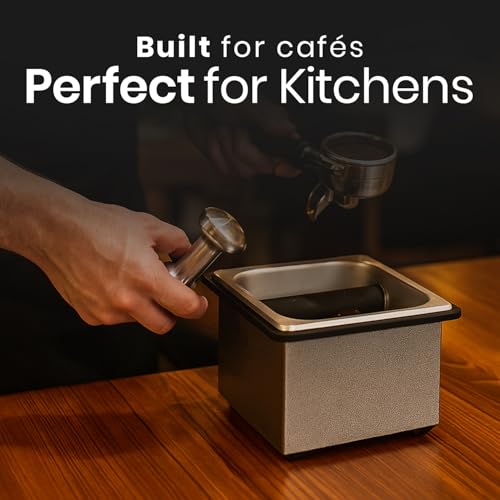 Stainless Steel Espresso Knock Box with Rubber Bar 6x5.5x4in