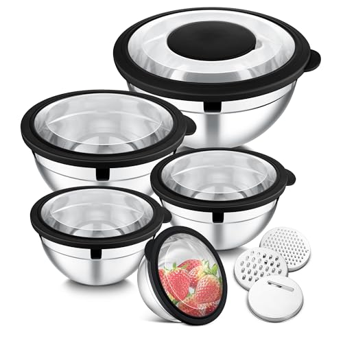 Mixing Bowls Stainless Steel Salad Mixing Bowl with Lid & Grater Set (5 Count)