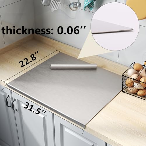 Stainless Steel Cutting Board with Lip 31.5" L X 22.8" W Large Cutting Board Kneading Board Pastry Board Non Stick Board with Rolling Pin for Meat Fruits Vegetables Bread and Baking