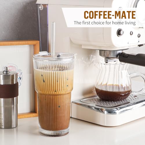20 oz Glass Cups with Lid and Straw 4 Set (4 Count)