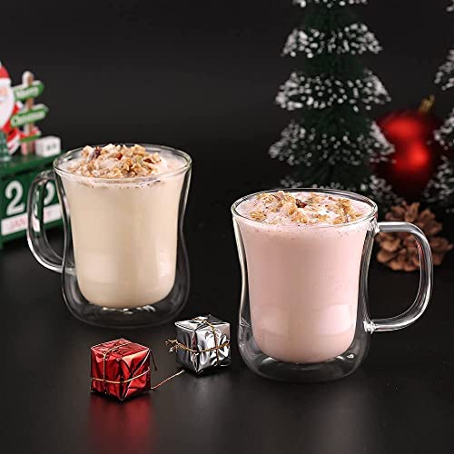 12 oz Double Walled Glass Coffee Mug Latte Cappuccino Cups Set of 2 (2 Count)