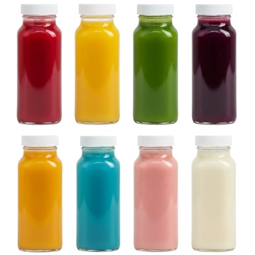8oz Square Glass Juice Shot Bottle with Lid (8 Count)