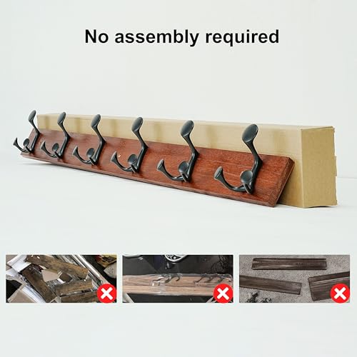 39 Inch Cherry Wood Coat Rack Wall Mount with 6 Triple Hooks