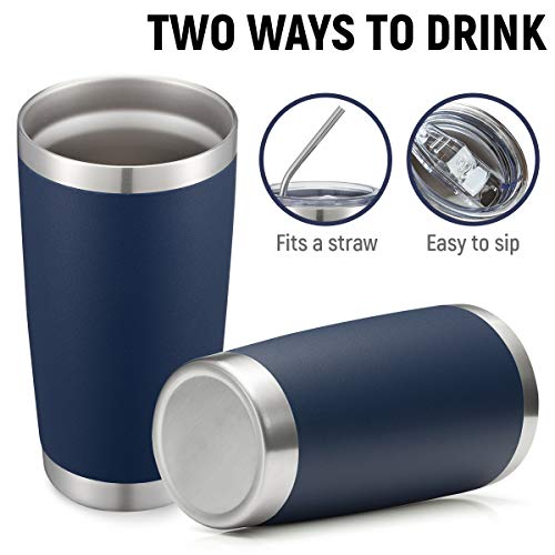20oz 8Pack Double Wall Vacuum Insulated Coffee Travel Mug Stainless Steel Tumbler Bulk with Lid and Straw Durable Powder Coated Insulated Coffee Cup for Cold & Hot Drinks (8 Count)