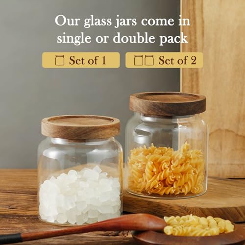 Glass Storage Container Airtight Food Jars Kitchen Canister with Wood Lids (20 Ounce)