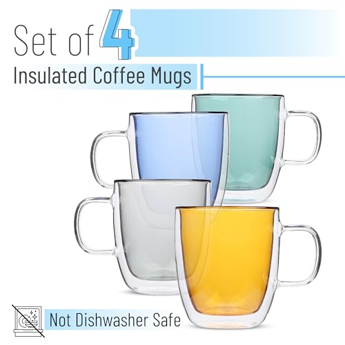 BTaT Double Walled Glass Coffee Mugs (4 Count)