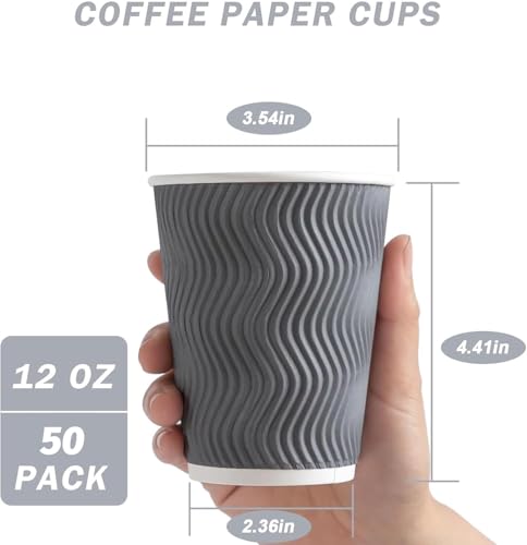 50 Pack 12 oz Coffee Cups Disposable Insulated Paper Cup Gray (50 Count)
