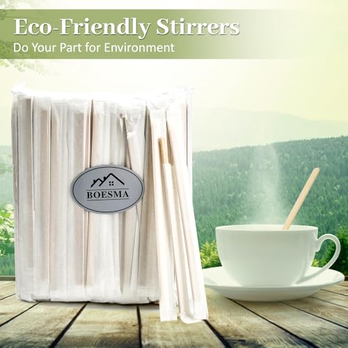 500Pcs Bamboo Coffee Stirrers Individually Wrapped