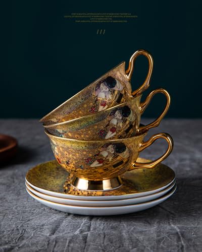 6 Piece European Bone China Coffee Cup & Saucer Set
