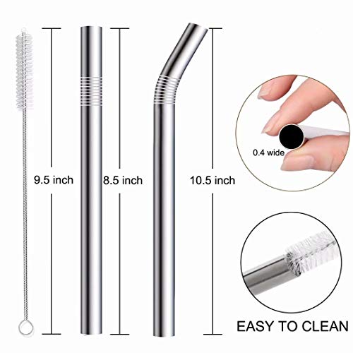 6 Pack 0.4" Wide Bore Reusable Stainless Steel Metal Smoothie Straws (6 Count)