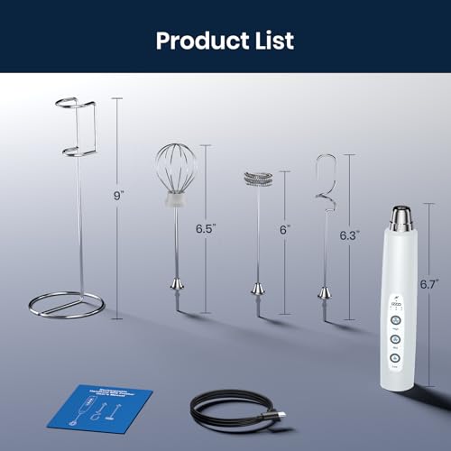Milk Frother Wand Rechargeable Handheld Electric Whisk 3 Speed Adjustable